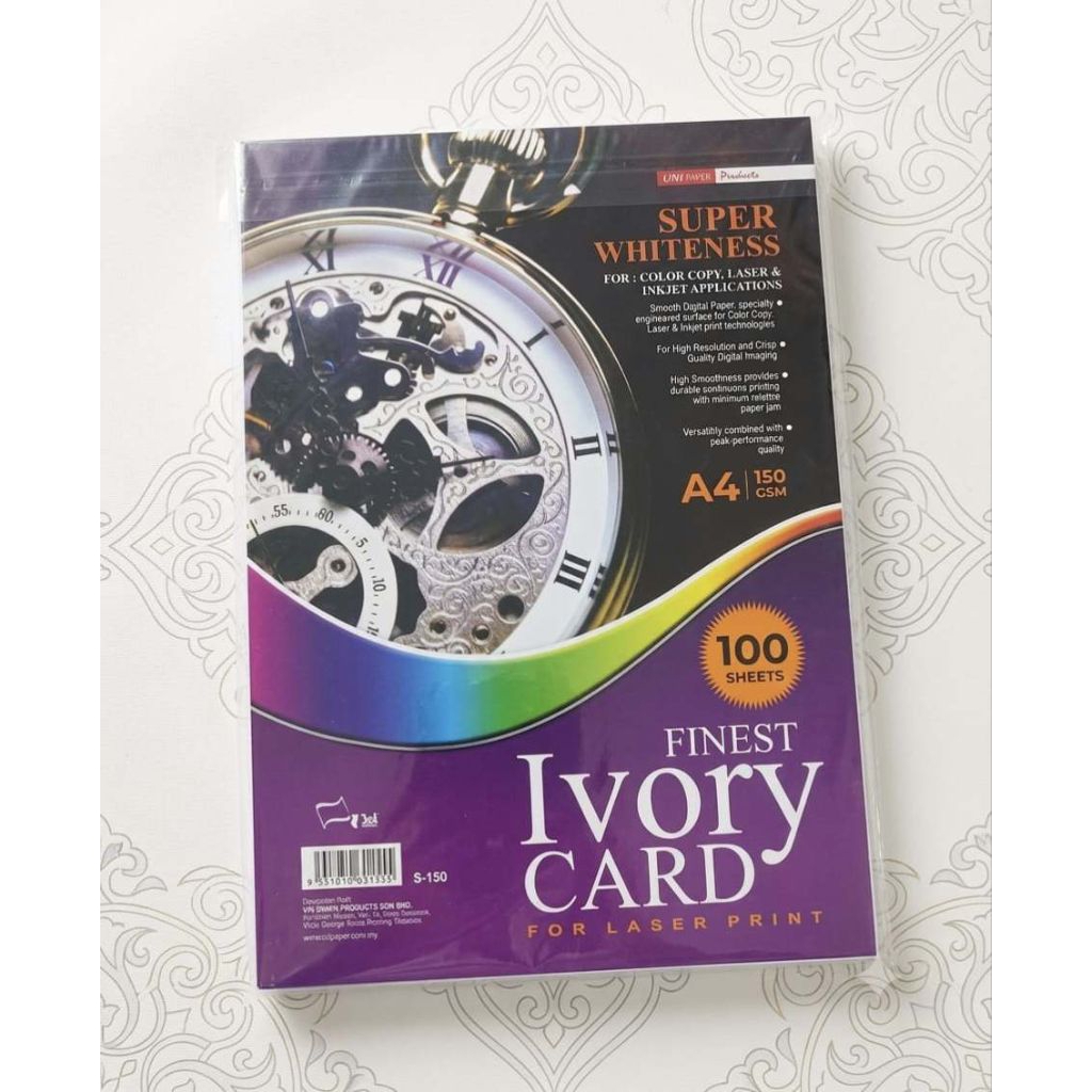การ์ดงาช้าง กระดาษซุปเปอร์ไวท์เนส A4 150แกรม ( S-150)