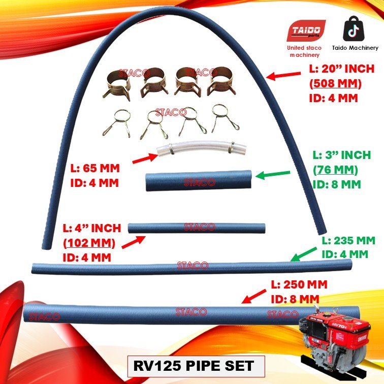 ชิ้นส่วนเครื่องยนต์ KUBOTA VIKYNO ชุด PIPE RV70 RV125 RK70 RK125