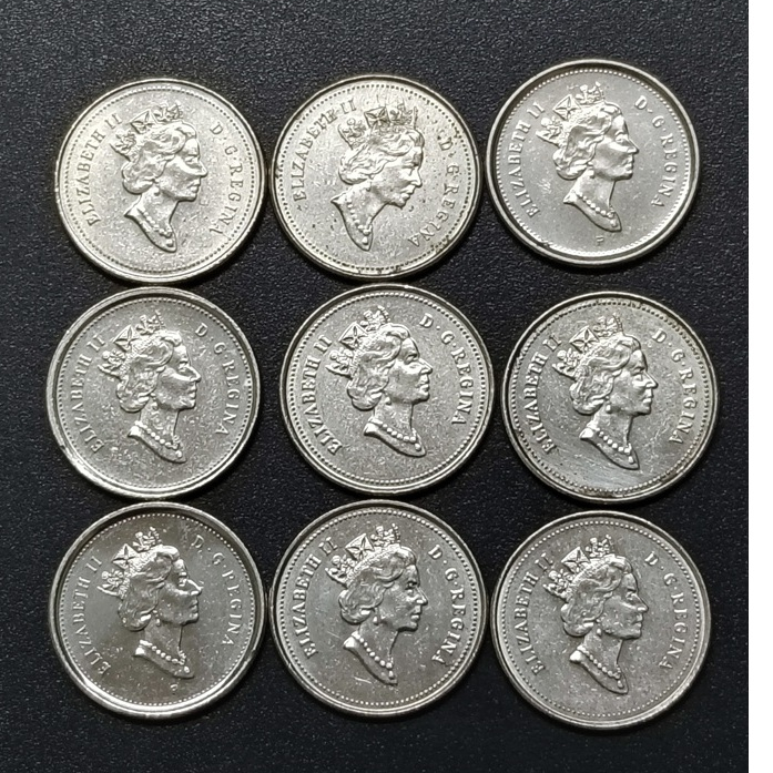 Canada QE II A Set Of 10 Cent 1988 -2003 ( 9 Coins )