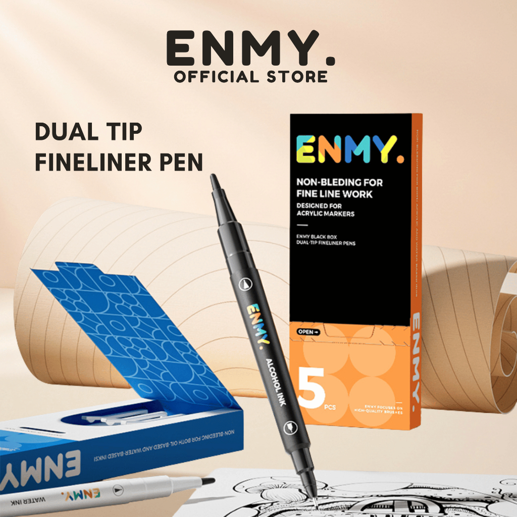 ENMY Dual Tip Fineliner ปากกาหมึกสีดําสําหรับงานศิลปะอะคริลิค