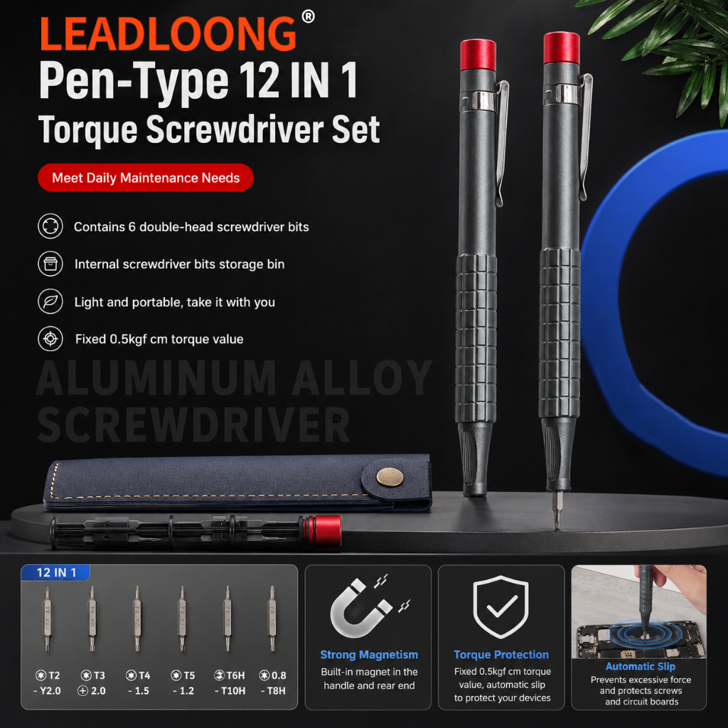 LEADLOONG ชุดไขควงแรงบิดแบบปากกา 12 in 1 0.5kgf•cm เครื่องมือความแม่นยําแรงบิดคงที่พร้อมที่เก็บบิตใน
