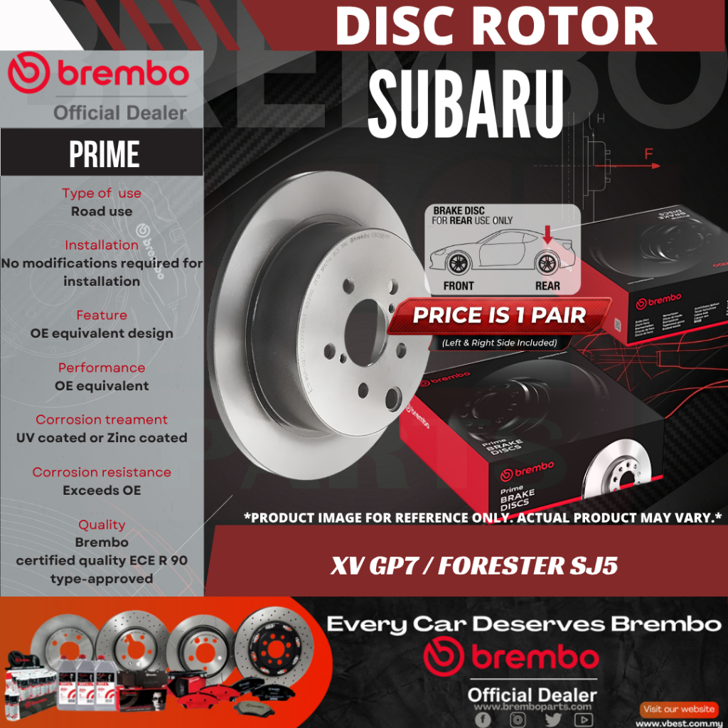 โรเตอร์ดิสก์เบรกหลัง Brembo Subaru XV GP7 / Forester SJ5 2.0i Belakang (QR Verify)