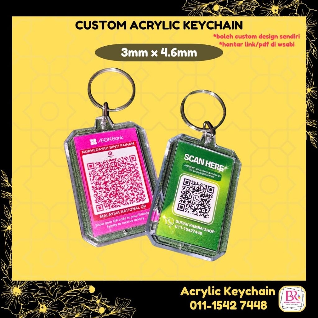 พวงกุญแจรูปถ่ายแบบกําหนดเอง พวงกุญแจ QR อะคริลิค ewallet โดย Budak Rambai Shop