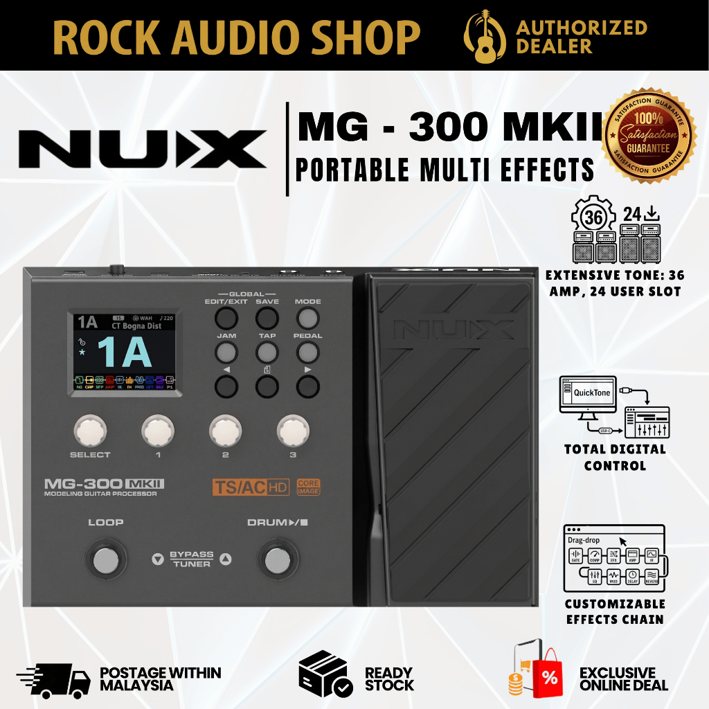 NUX MG-300 MKII Modeling Guitar Processor – Multi-Effects, Looper & Amp Modeler