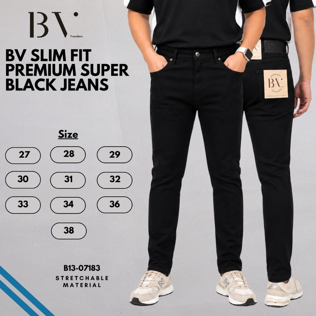 BV Travellers B13 Slim Fit Stretch Jeans - Premium Super Black B13-07183-99