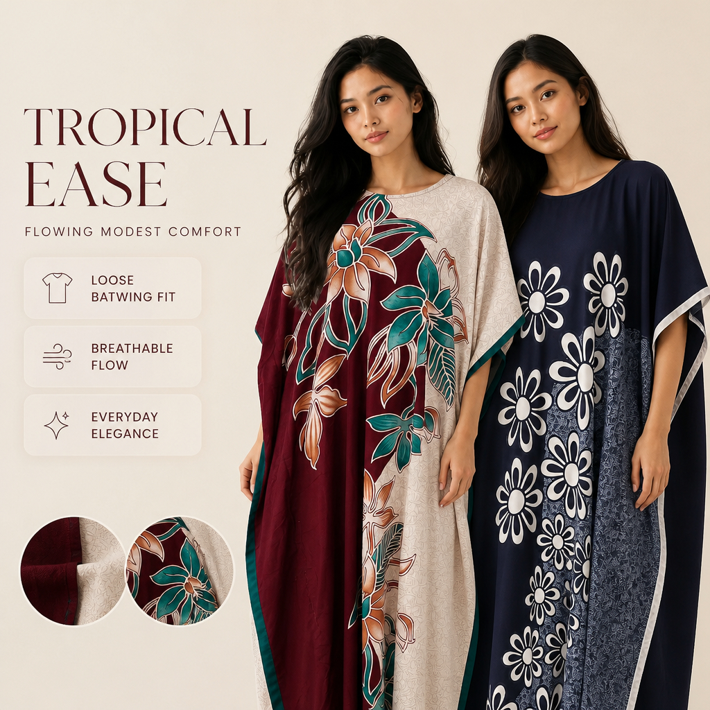 KM Floral Contrast Batwing Kaftan Dress [D5021]