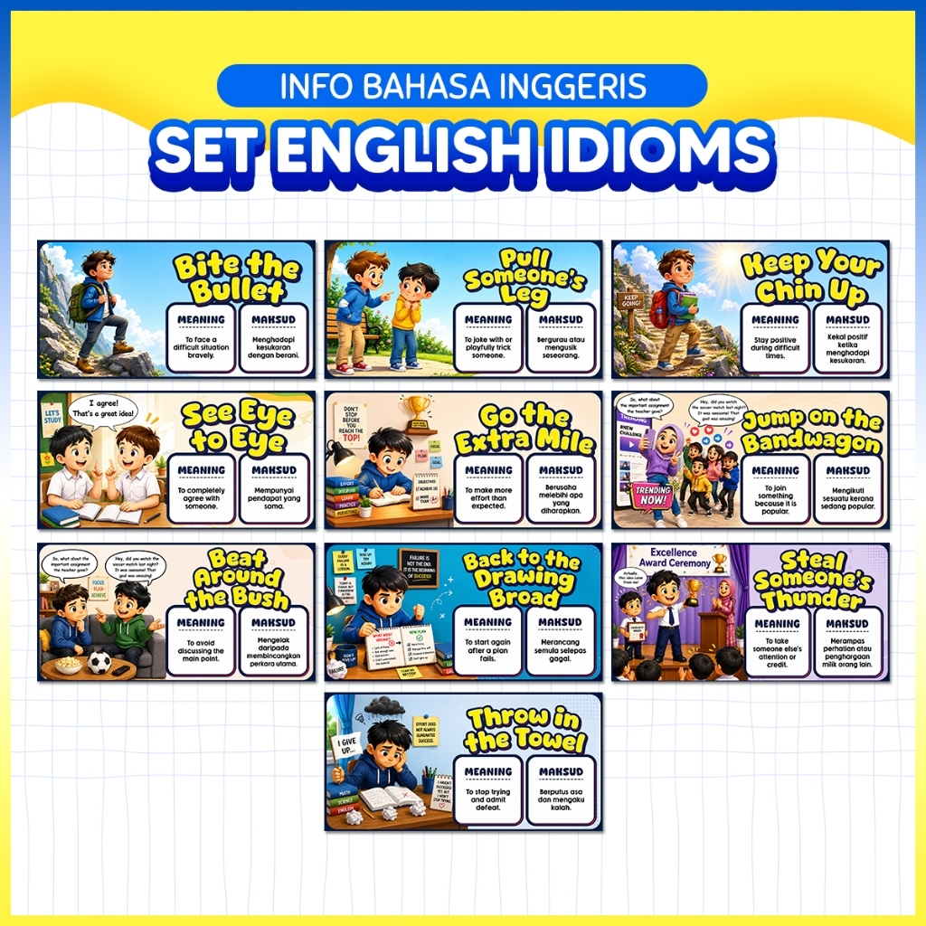 (10 ชิ้น) ชุด ENGLISH IDIOMS Idioms Bahasa Inggeris & Maksud คําศัพท์ภาษาอังกฤษ & Grammar BBM ภาษาอั