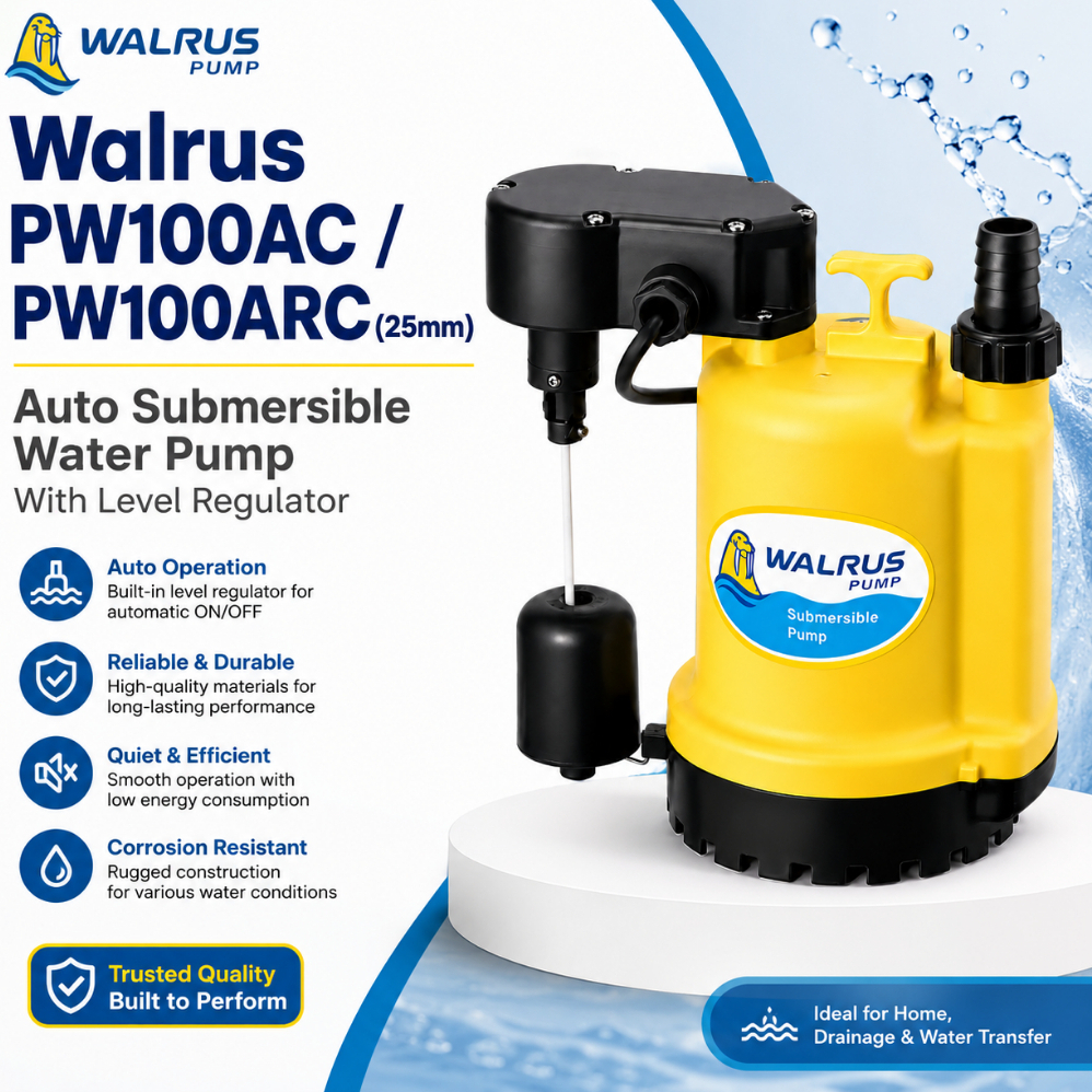 Walrus PW100AC / PW100ARC (25mm) ปั๊มน้ําแบบจุ่มอัตโนมัติพร้อมตัวควบคุมระดับ