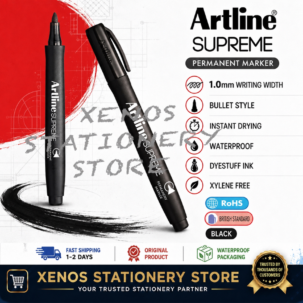 ARTLINE SUPREME PERMANENT MARKER 1.0MM สีดํา | BULLET TIP, INSTANT DRYING, WATERPROOF & XYLENE FREE