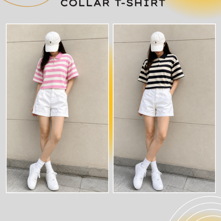 เสื้อยืดคอปกโอเวอร์ไซส์ผู้หญิง IZO ลายสีชมพู & สีเบจ ลาย Black & Beige ราคาลดราคา RM49.90 WCT 10002