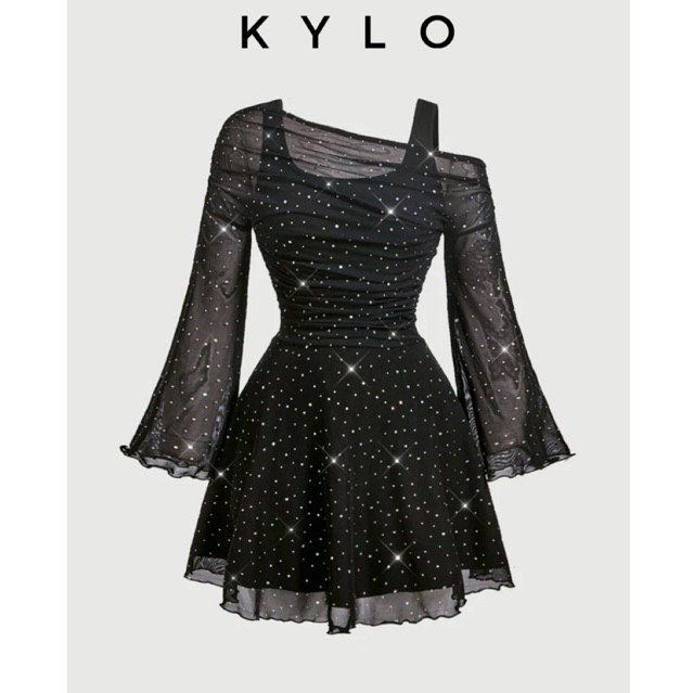 KYLO Dark Academia ชุดเดรสตาข่าย Ruched คอไม่สมมาตร !! ️PLS DM SELLER BFORE PAYMENT!! ️