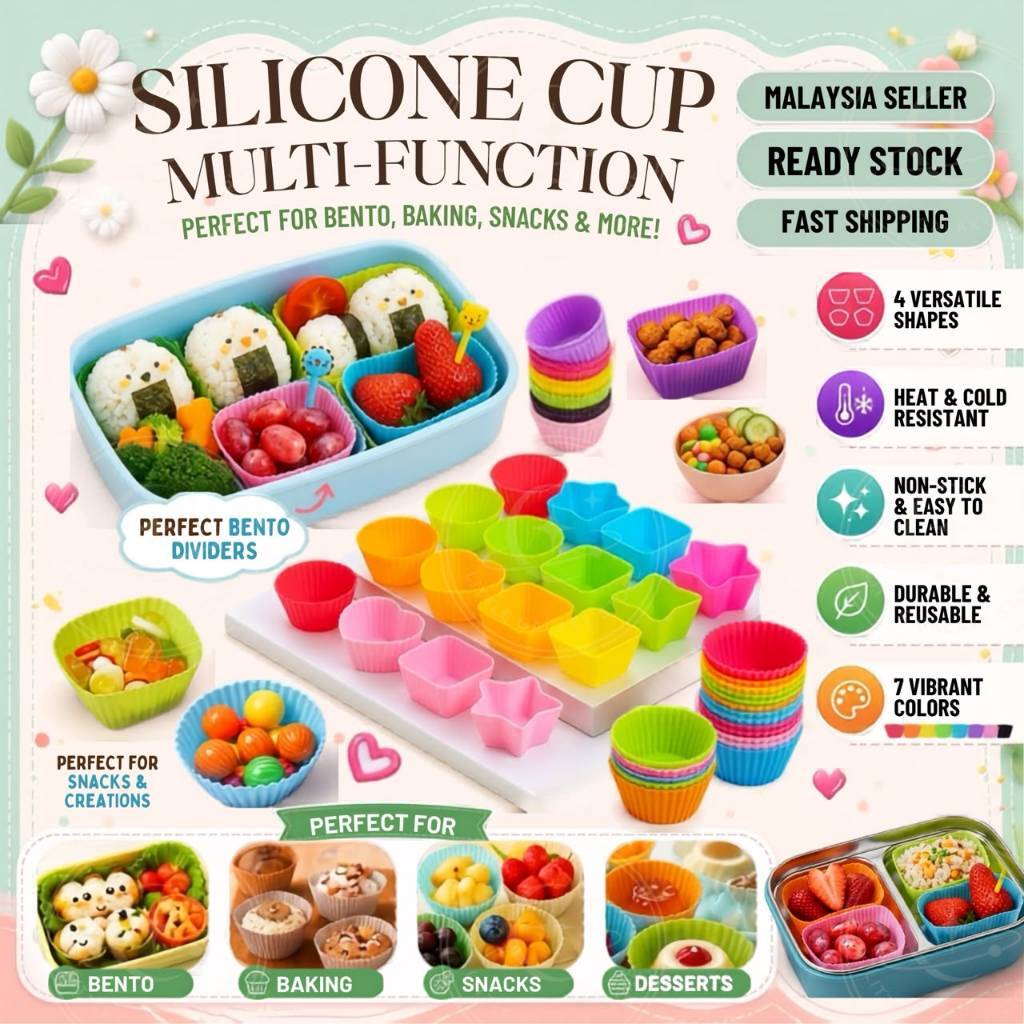 Bento กล่องอาหารกลางวัน Divider ถ้วยซิลิโคน Cawan Bekal Makan ถ้วยเค้ก Mould จาน Divider Alat Bento 
