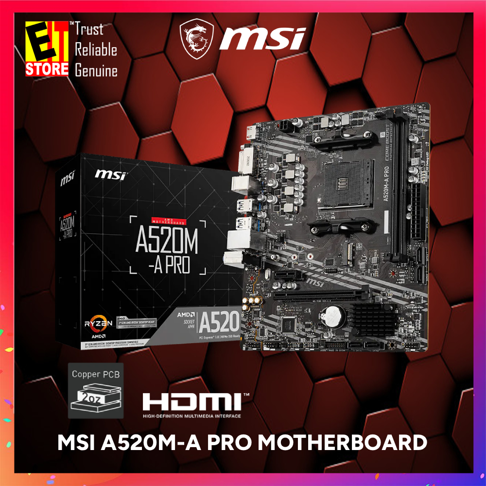 เมนบอร์ด MSI A520M-A PRO (ซ็อกเก็ต AMD AM4/AMD A520 ชิปเซ็ต)