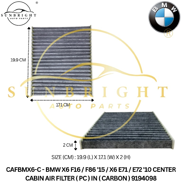BMW X6 F16 / F86 15 / X6 E71 / E72 10 CENTER CABIN AIR FILTER ( PC ) IN ( CARBON ) 9194098