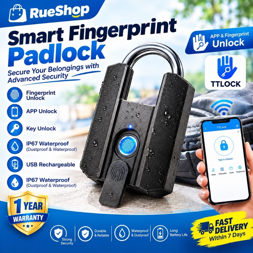 TTLOCK Key Manga Smart TTLOCK Kunci Mangga Pintar Cap Jari ลายนิ้วมือ IP67 กันน้ําแบบชาร์จไฟได้