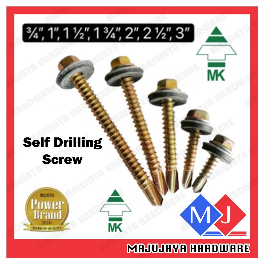MK Hex สกรูเจาะตัวเอง Spru Bumbung Skru Atap สกรูเจาะตัวเองพร้อมเครื่องซักผ้า Awing