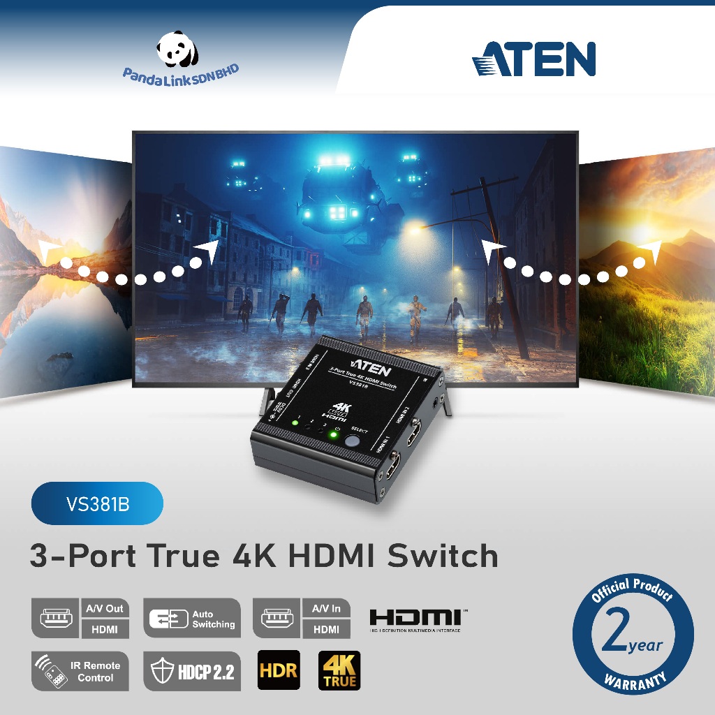 ATEN VS381B สวิตช์ HDMI True 4K 3 พอร์ต
