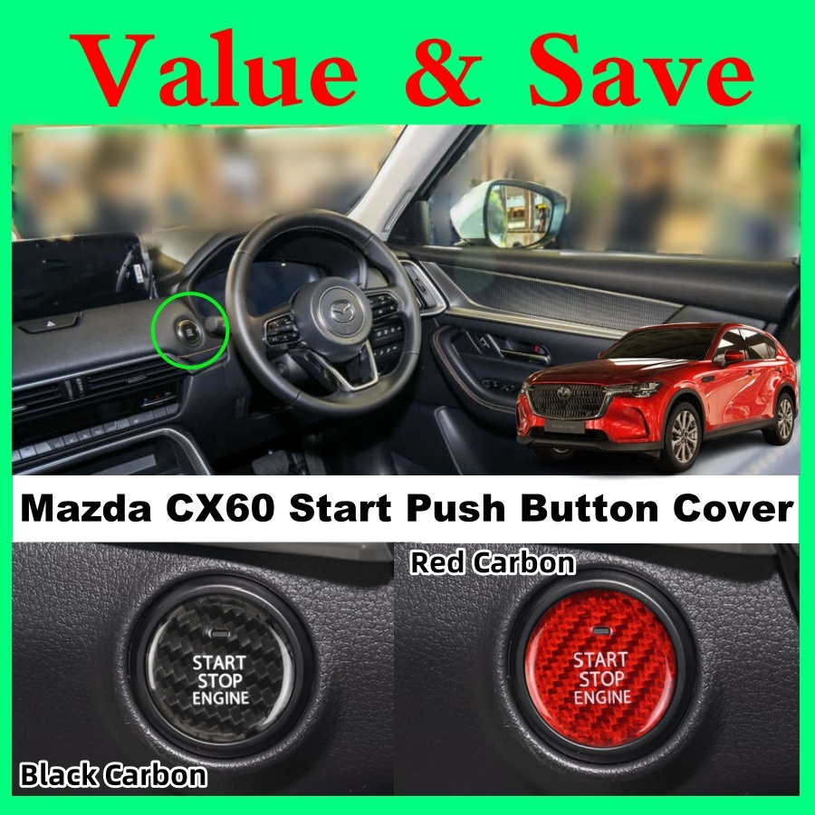 Mazda CX-60 CX-80 REAL คาร์บอนเครื่องยนต์เริ่มหยุดปุ่มกดสีดําสีแดงคาร์บอนสติกเกอร์ Trim CX60 CX80