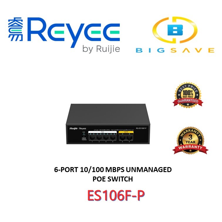 REYEE RUIJIE ES106F-P 6-PORT 10/100 MBPS UNMANAGED POE SWITCH