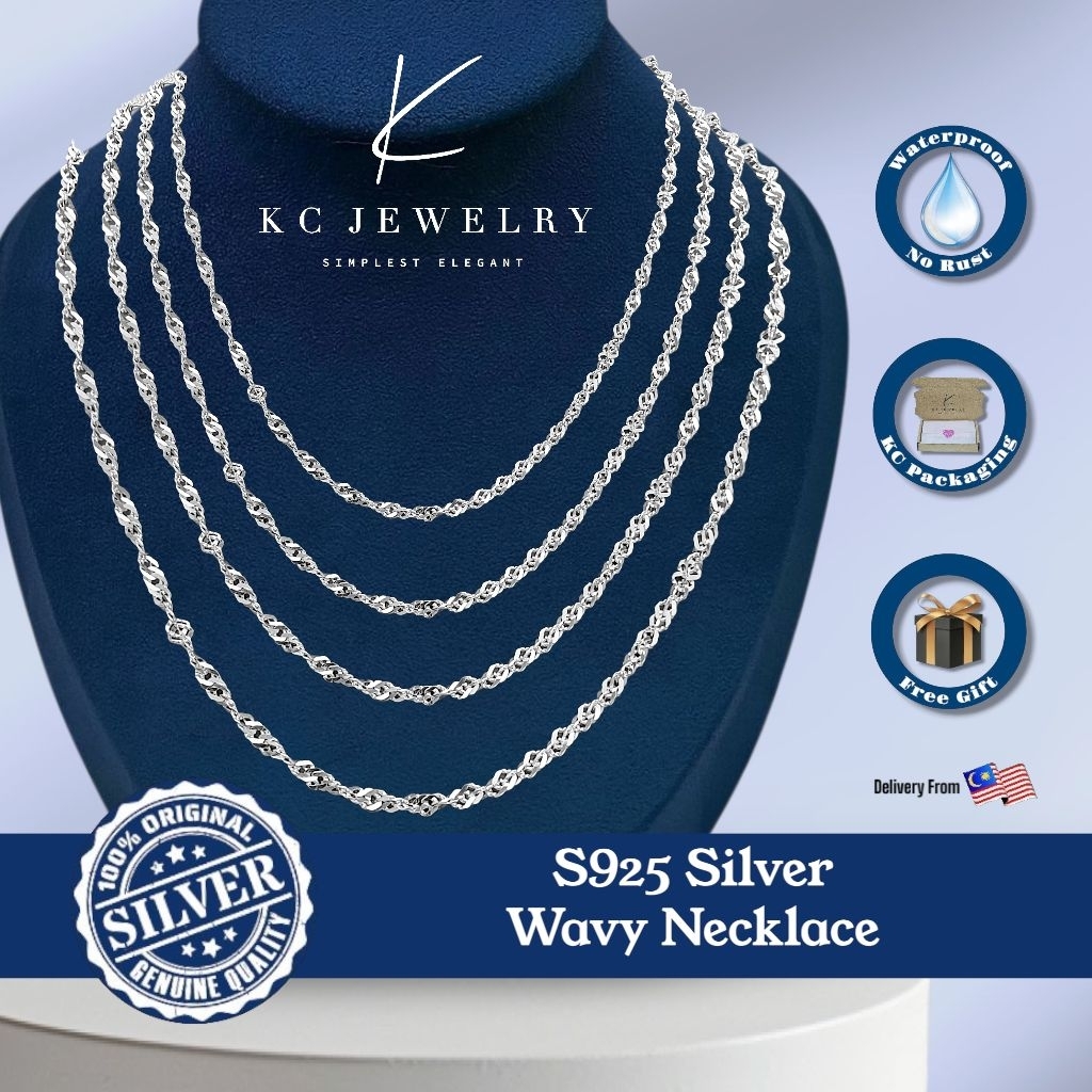 KC Jewelry S925 Silver - สร้อยคอหยัก/Clung Rantai Gila-gila Perak 925 เงินที่ละเอียดอ่อนสําหรับผู้ชา