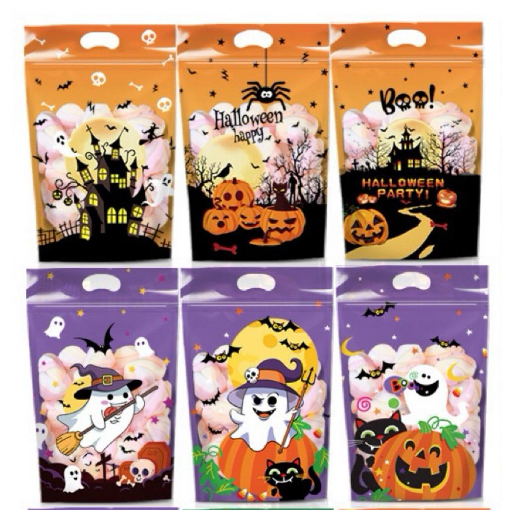 Halloween Party Favor Ziplock Goodie กระเป๋าพร้อมหูหิ้ว - 6 ชิ้น
