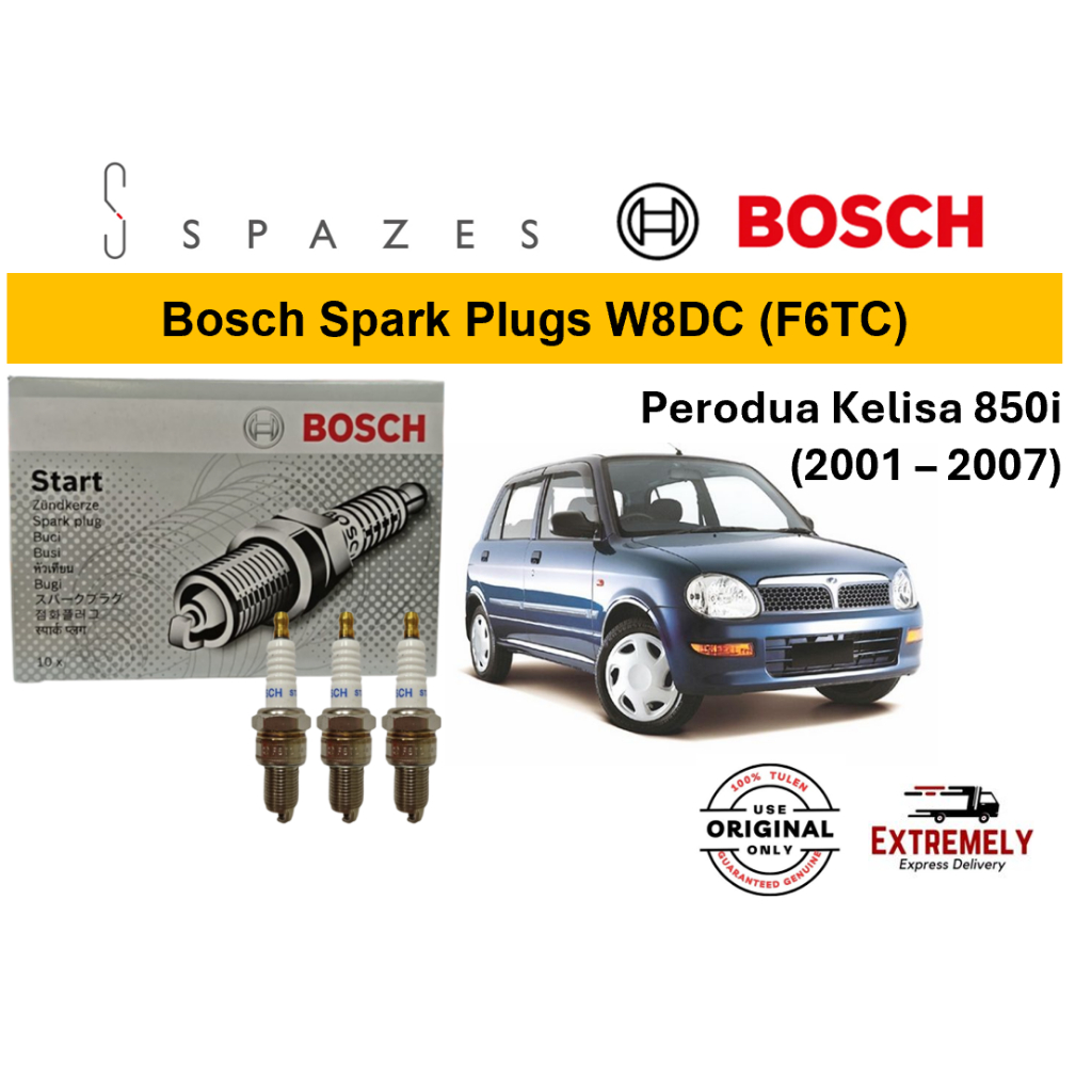 หัวเทียน Bosch Perodua Kelisa 850i หัวเทียน W8DC (F6TC) Bosch Palam Pencuh (1 ชุด=3 ชิ้น)