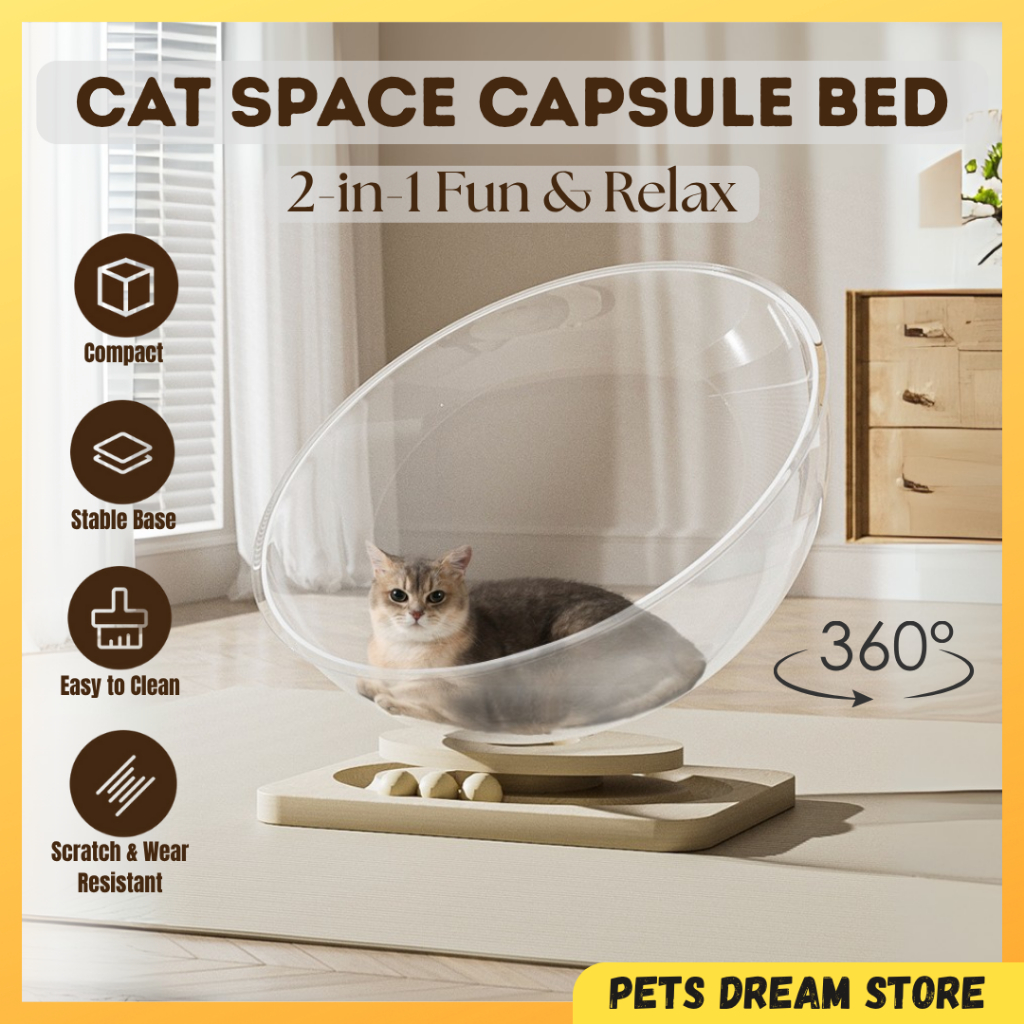 Cat Space Capsule Cat Bed 2in1 Fun&Relax Spot for Cats 2-in-1 Cat Space Capsule Bed Relaxing & Play 
