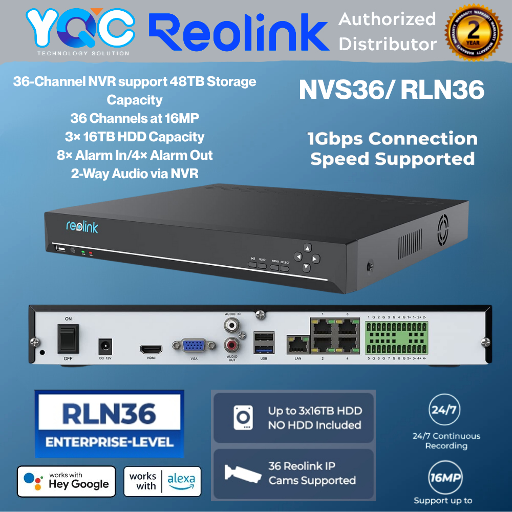 Reolink NVS36 RLN36 NVR 36 ช่อง NVR HD กล้อง IP แบบบูรณาการ O/I ระบบเตือนภัย 3 HDD Bays