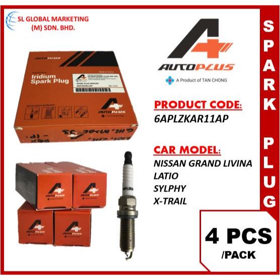 AUTO PLUS โดย TAN CHONG SPARK PLUG สําหรับ NISSAN GRAND LIVINA/LATIO/SYLPHY/X-TRAIL - 6APLZKAR11AP