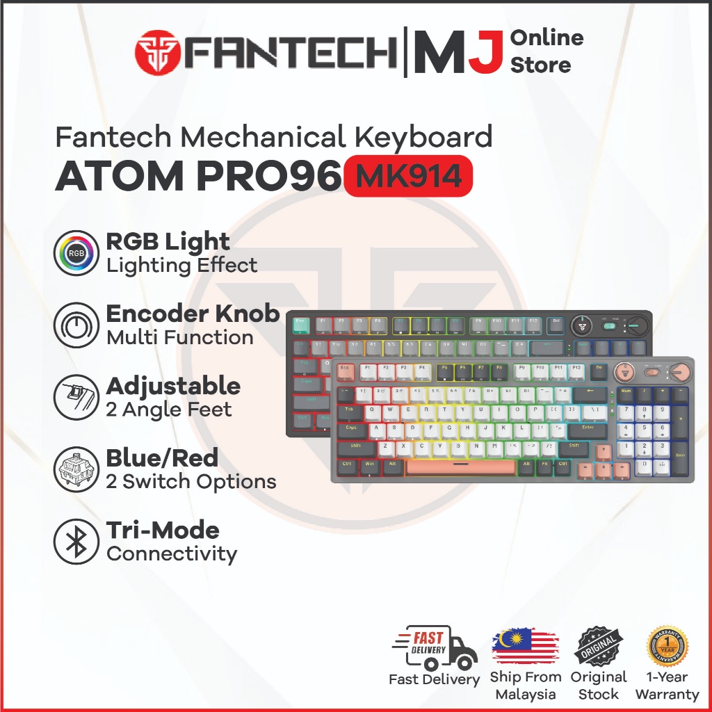 Fantech MK914 ATOM PRO96 คีย์บอร์ดแบบกลไก 3 โหมดการเชื่อมต่อคีย์บอร์ดเกมแบบถอดเปลี่ยนได้ร้อน