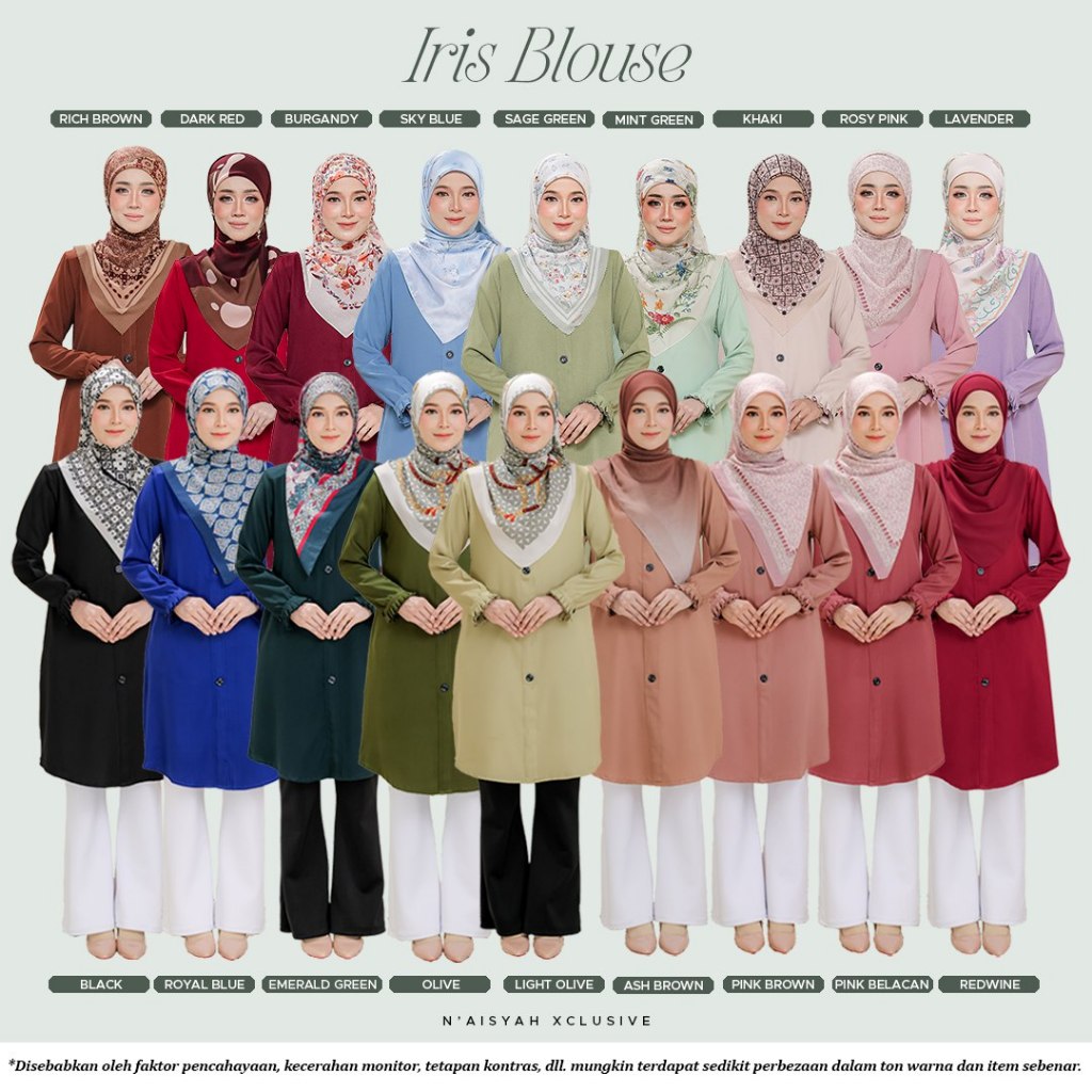 [BLOUSE IRIS] - NAISYAH XCLUSIVE BUTTON DEWASA ANTI KEDUT TANPA GOSK MUSLIMAH BUTTON STOK