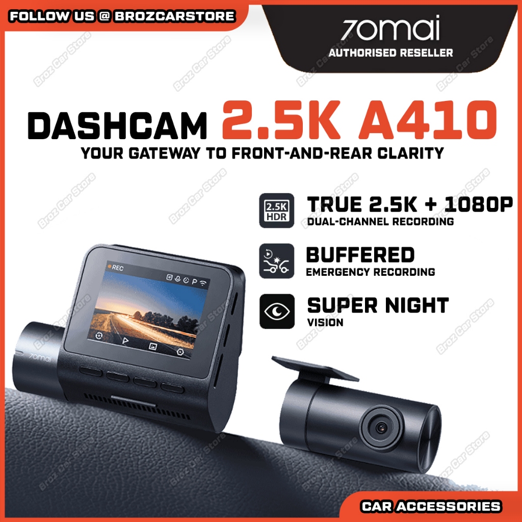 70mai A410 Dash Cam 2.5K+1080P Dual Dash Camera พร้อม HDR Night Vision