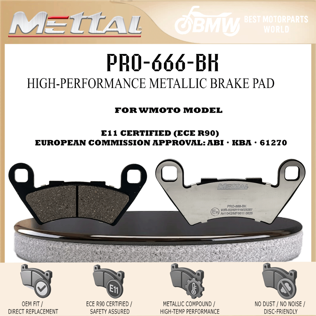 BETTAL PRO-666-BK ผ้าเบรคหลัง E11 (ECE R90) ได้รับการรับรองสําหรับ WMOTO ES250i / XDV250i Metallic C