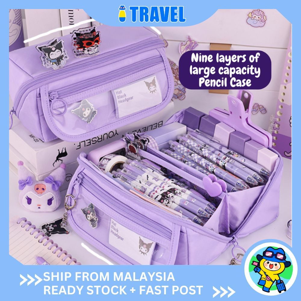 ITRAVEL 2343 9 ชั้นขนาดใหญ่ความจุเครื่องเขียนนักเรียนดินสอ Beg Pensel Alat Tulis