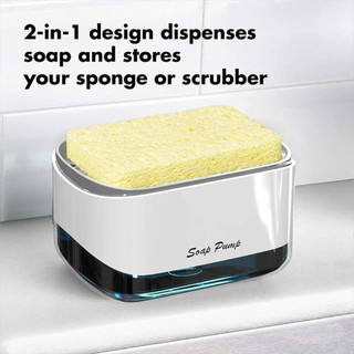 🇲🇾🐸2-in-1 Kitchen Soap Dispenser with Sponge Holder, Refillable Liquid Pump, Compact Dishwashing Sink Organizer Tool Soa