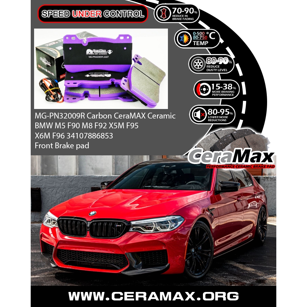 Ceramax Carbon MG-PN32009R BMW M5 F90 M8 F92 X5M F95 X6M F96 34107886853 ผ้าเบรคหน้า