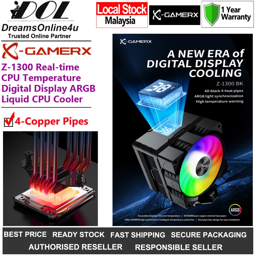 X-GAMERX Z-1300 CPU ดิจิตอลจอแสดงผล ARGB CPU พัดลม Cooler Intel Core i3 i5 i7 Ultra7 LGA1851 1700 20