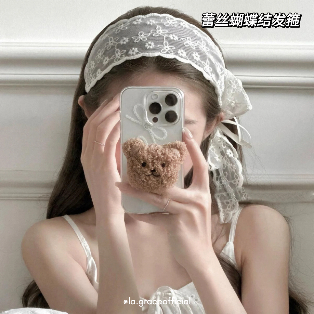 LA.GRACE OFFICIALเกาหลี Lace Bow Hairband Vintage Floral Mesh Headband/น่ารักริบบิ้นเครื่องประดับผม/