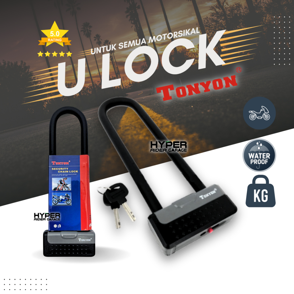 TONYON ส้อมล็อค Heavy Duty Security ล็อคโซ่รถจักรยานยนต์ Motosikal มอเตอร์ Kunci Rantai ULock U ล็อค