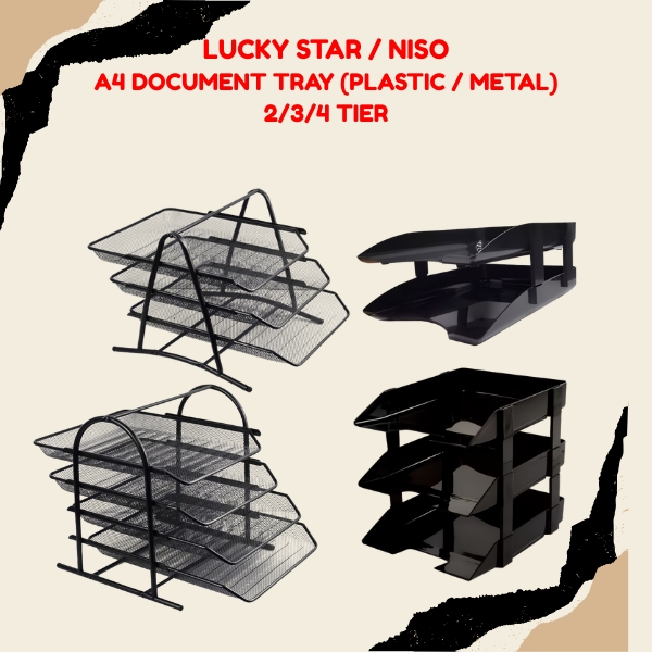 [LUCKY STAR / NISO] A4 DOCUMENT TRAY / TINGKAT PAPER TRAY 2 TIER / 3 TIER / 4 TIER (PLASTIC / METAL 