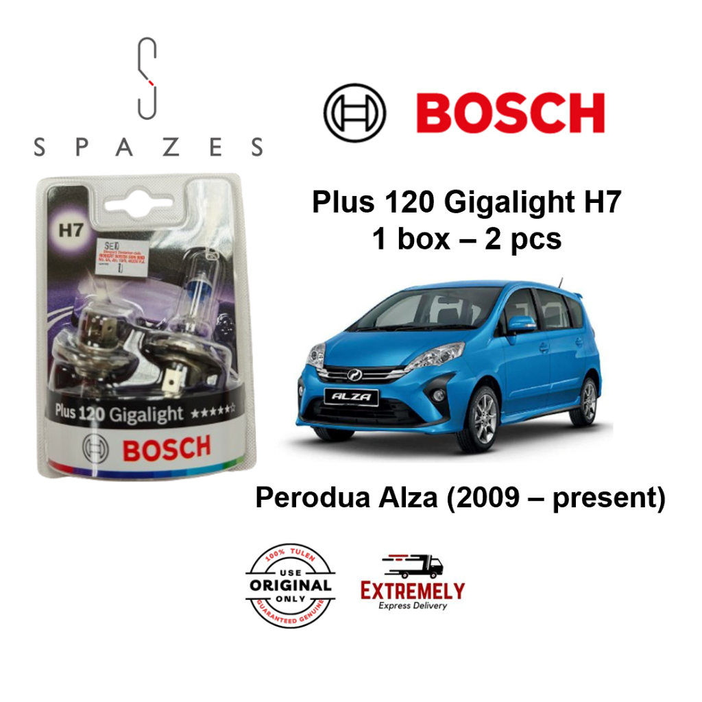 Headligh Bulb Perodua Alza Headligh Bulb BOSCH Bulb Gigalight H7 Plus 120 - 1 ชุด (2 ชิ้น)