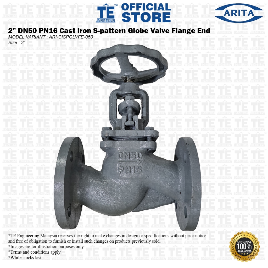 ARITA 2 DN50 PN16 เหล็กหล่อ S-pattern Globe Valve Flange End