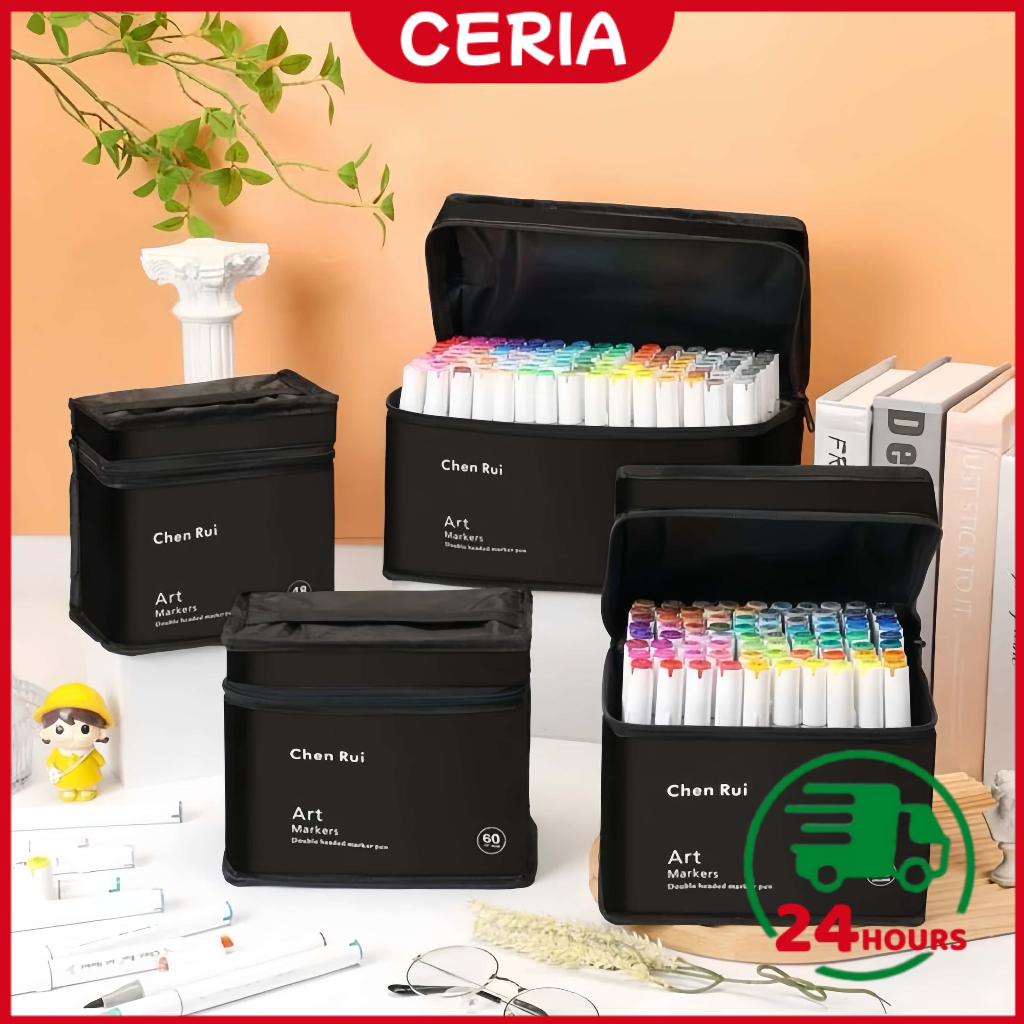 24h120/168 สี Dual Tip Art Chenrui Markers – Brush & Chisel ปากกาถาวรพร้อมฐานสําหรับระบายสีสําหรับผู