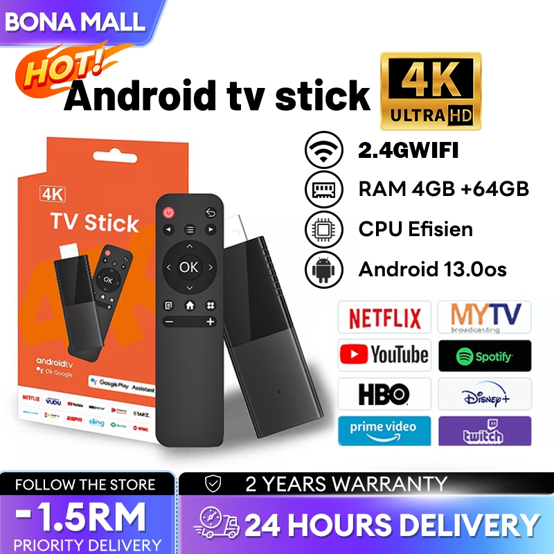 M98 VIDEO STICK Ultra HD Stick TV 4K 4+64G เปิด TVinto สมาร์ททีวี WIFI 2.4G