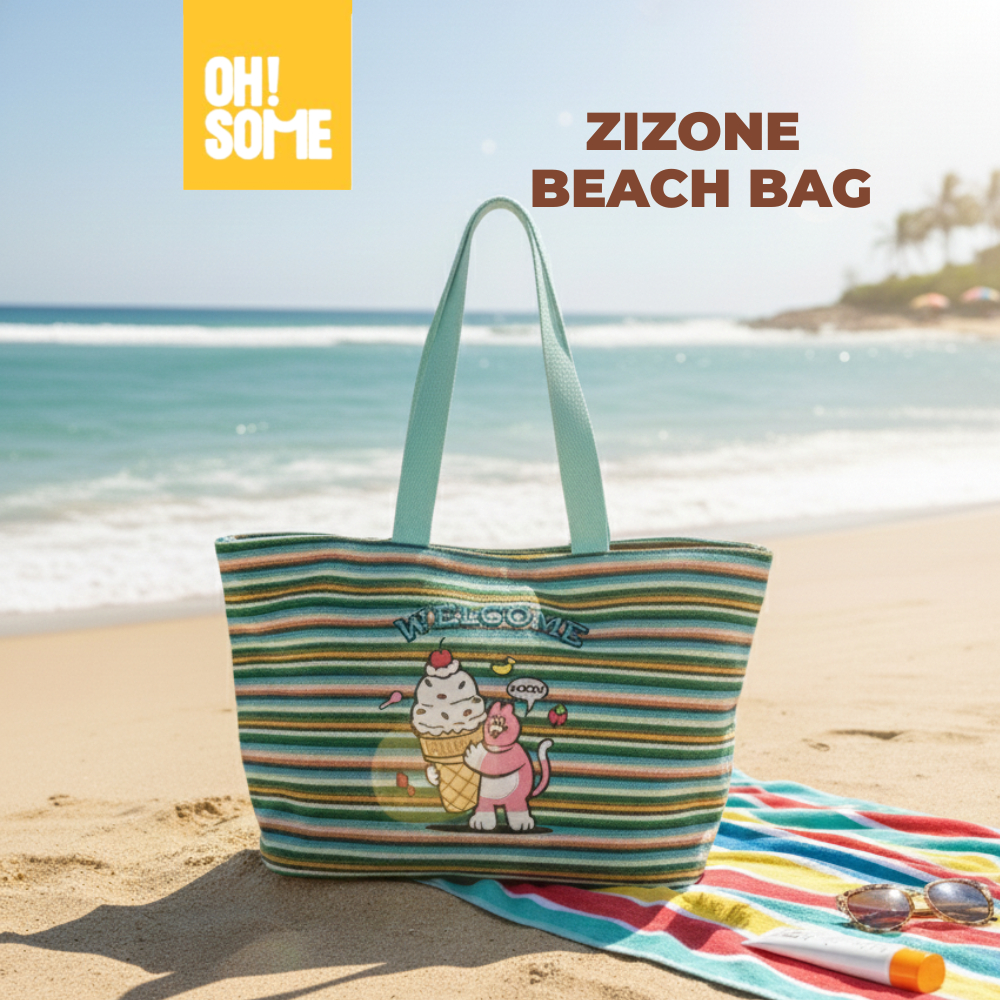 OHSOME x Zizone- Zizone Shoulder Beach Bag/ Large Capacity Women Bag/ Beg Wanita Canvas/ Travel Bag/