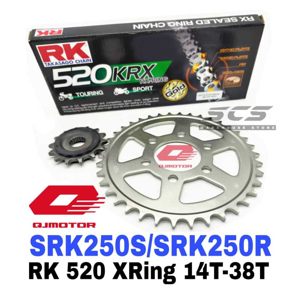 ชุดเฟือง QJ MOTOR SRK250S SRK250R RK 520 KRX X-Ring Rivet สีดํา/ทอง 14-38 Spoket XRING X แหวน SRK 25