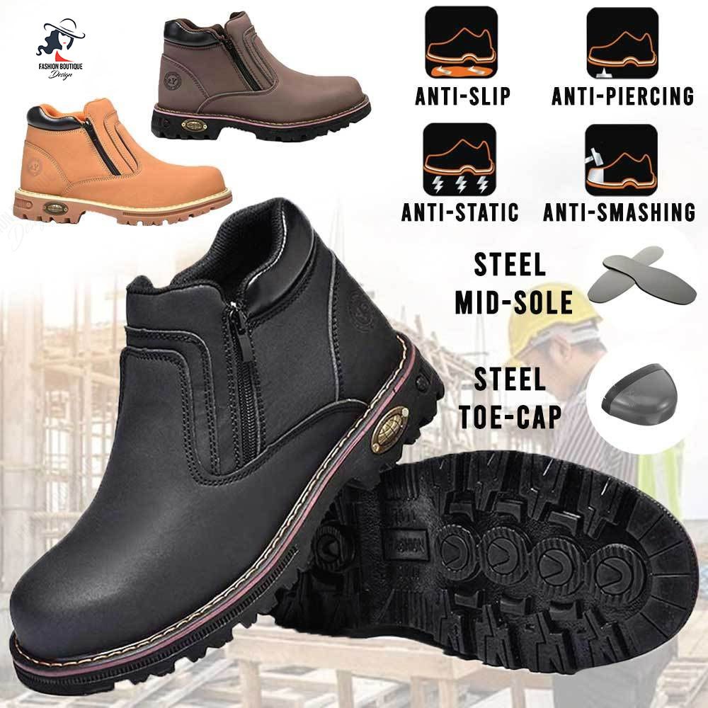 รองเท้านิรภัยกลางตัด Dual Zip ผู้ชายผู้หญิง Safety Boot Kasut Safety Sarung Zip Lelaki Perempuan