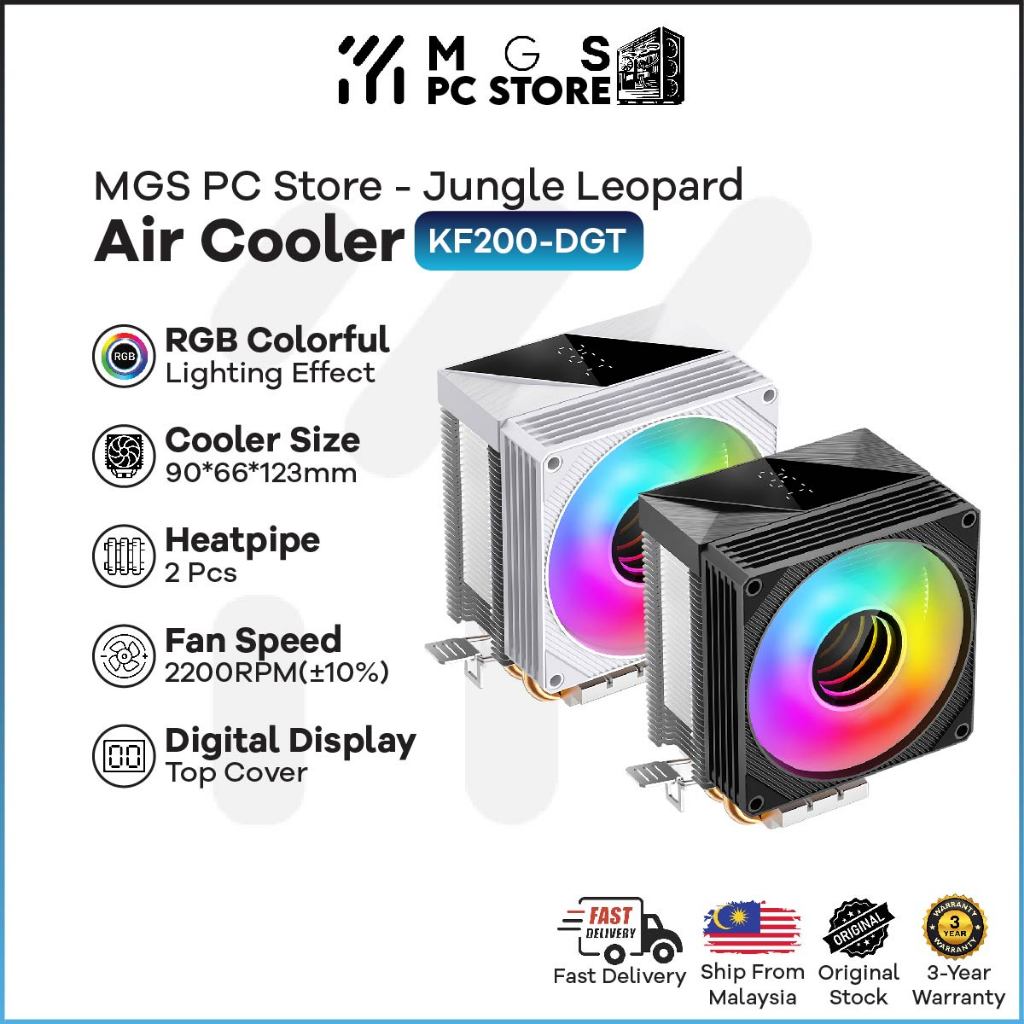 Jungle Leopard KF200-DGT PC Case CPU Cooler จอแสดงผลดิจิตอลท่อ LED 2 Hear ท่อสําหรับ AMD/Intel