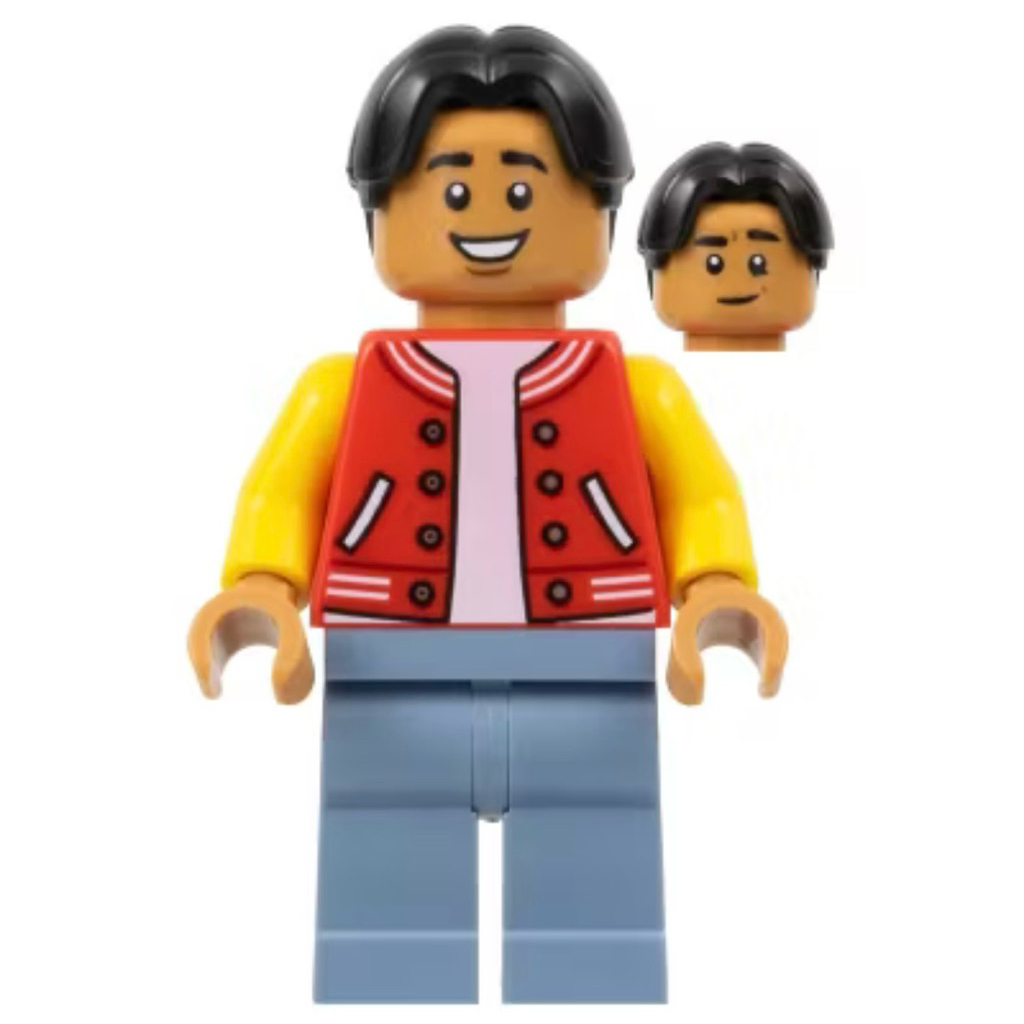 LEGO 76261 SH0893 NED LEEDS - เสื้อแจ็คเก็ต LETTER สีแดงและสีเหลือง, SAND BLUE LEGS