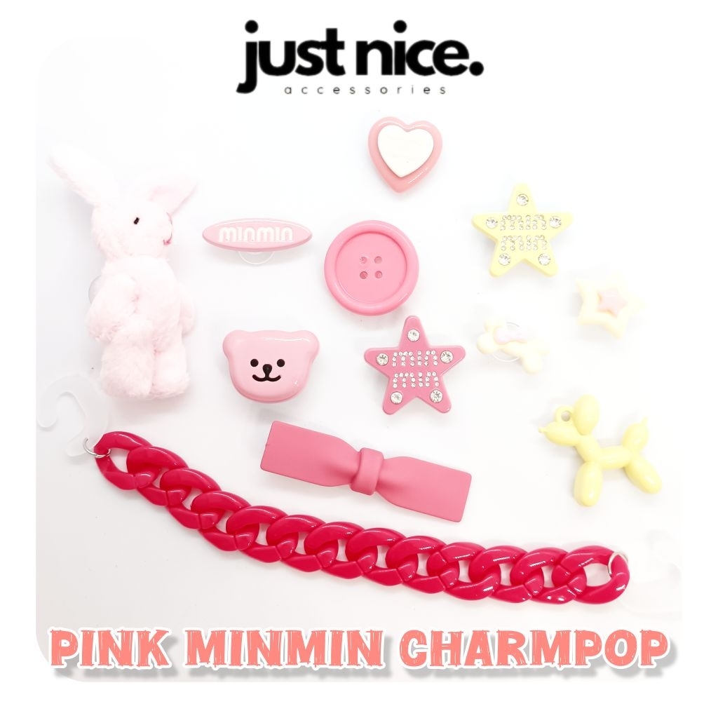 แค่ดีเสน่ห์ป๊อป 🩷 สีชมพู MinMin 3D Rabbit Shoe Pin ปุ่ม Charm สําหรับ croc bag & skecher รองเท้า 粉色ก